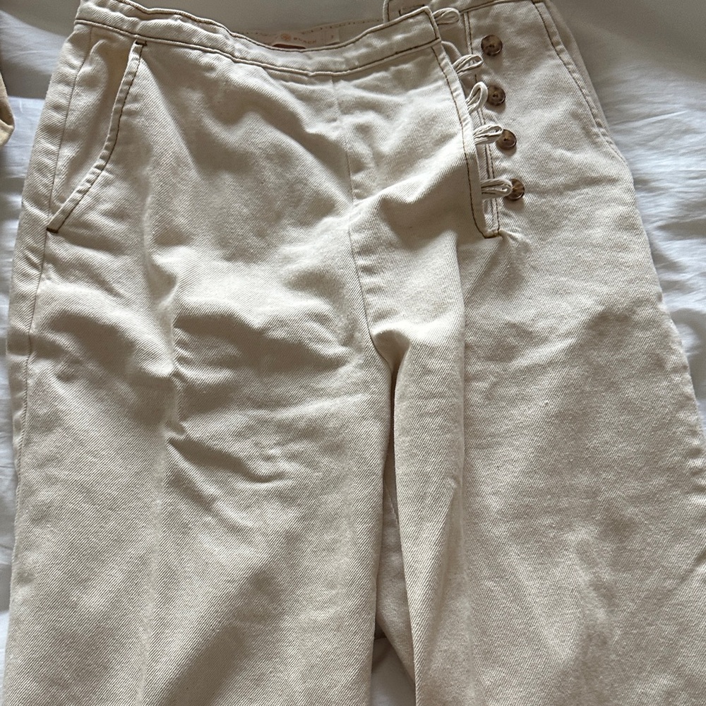Tory Burch Cream Flare & Wide Leg Jeans